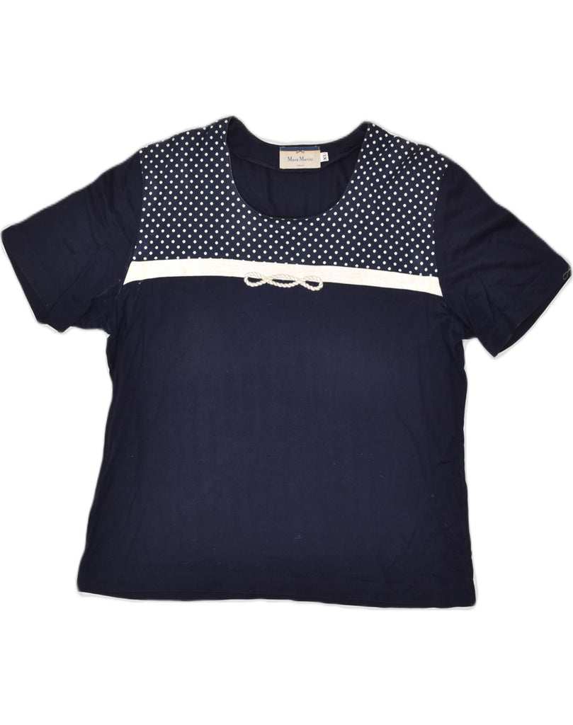 VINTAGE Womens T-Shirt Top UK 18 XL Navy Blue Spotted Cotton | Vintage Vintage | Thrift | Second-Hand Vintage | Used Clothing | Messina Hembry 