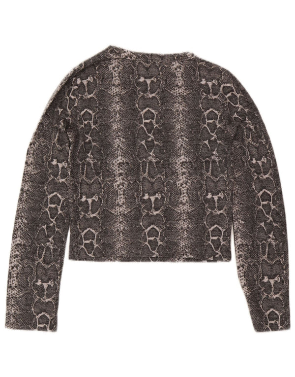 Zara Womens Trafaluc Crop Top Long Sleeve UK 12 Medium Grey Animal Print