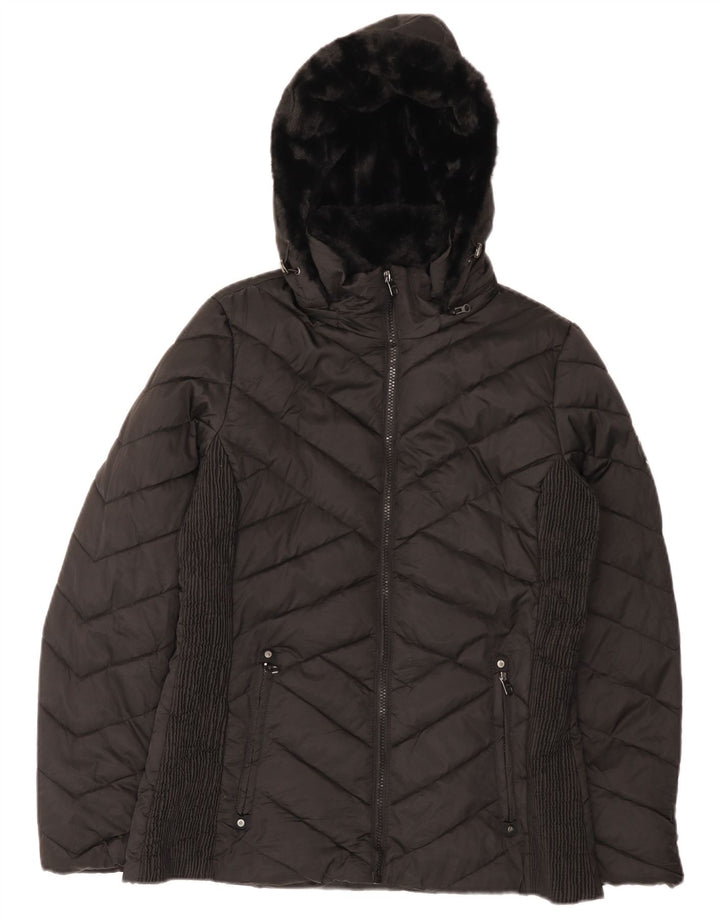 Nautica Womens Hooded Padded Jacket UK 14 Medium Black Polyester