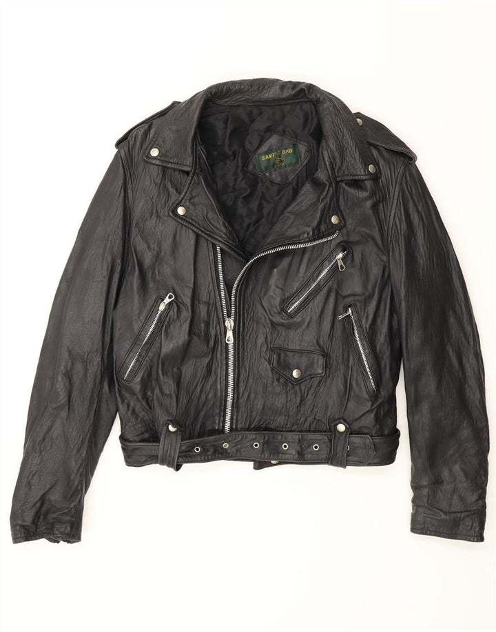 Vintage Mens Leather Biker Jacket UK 38 Medium Black