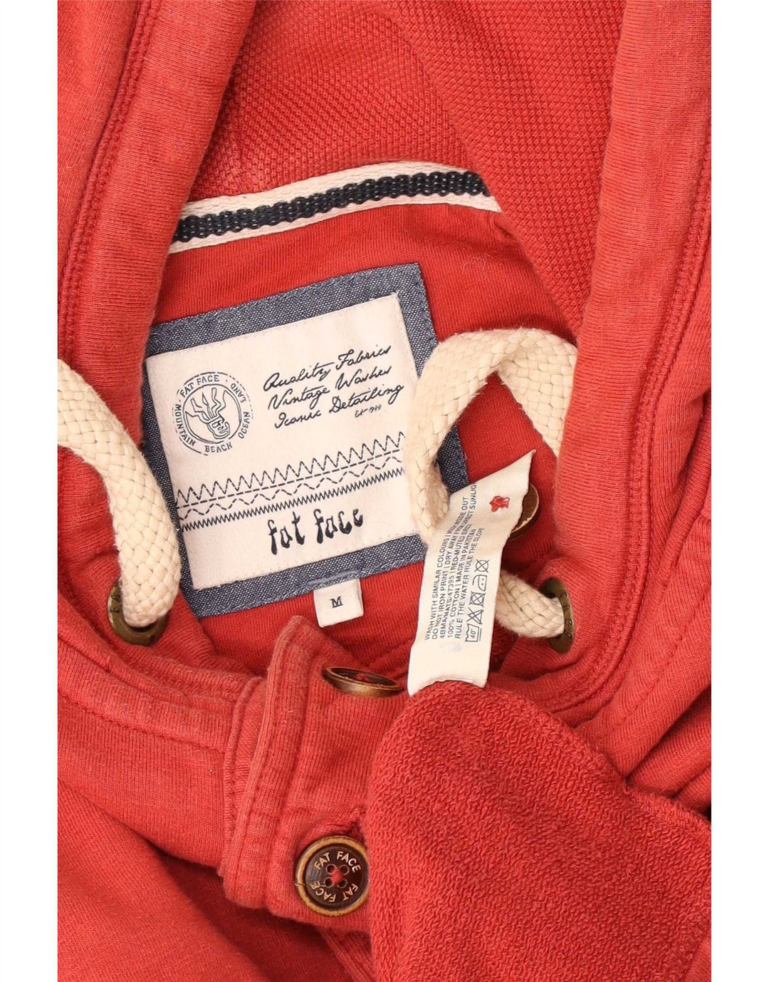 Fat Face Mens Button Neck Hoodie Jumper Medium Red Cotton