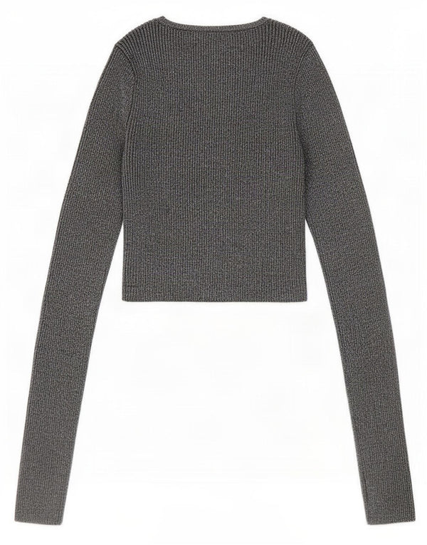 Zara Womens Crop Blouse Top UK 8 Small Silver Flecked Viscose