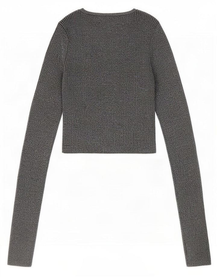 Zara Womens Crop Blouse Top UK 8 Small Silver Flecked Viscose