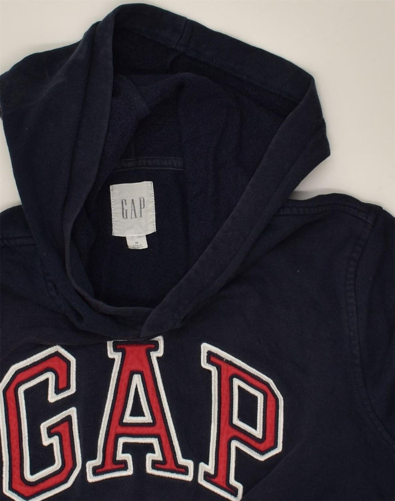 GAP Womens Graphic Hoodie Jumper UK 6 XS Navy Blue Cotton | Vintage Gap | Thrift | Second-Hand Gap | Used Clothing | Messina Hembry 