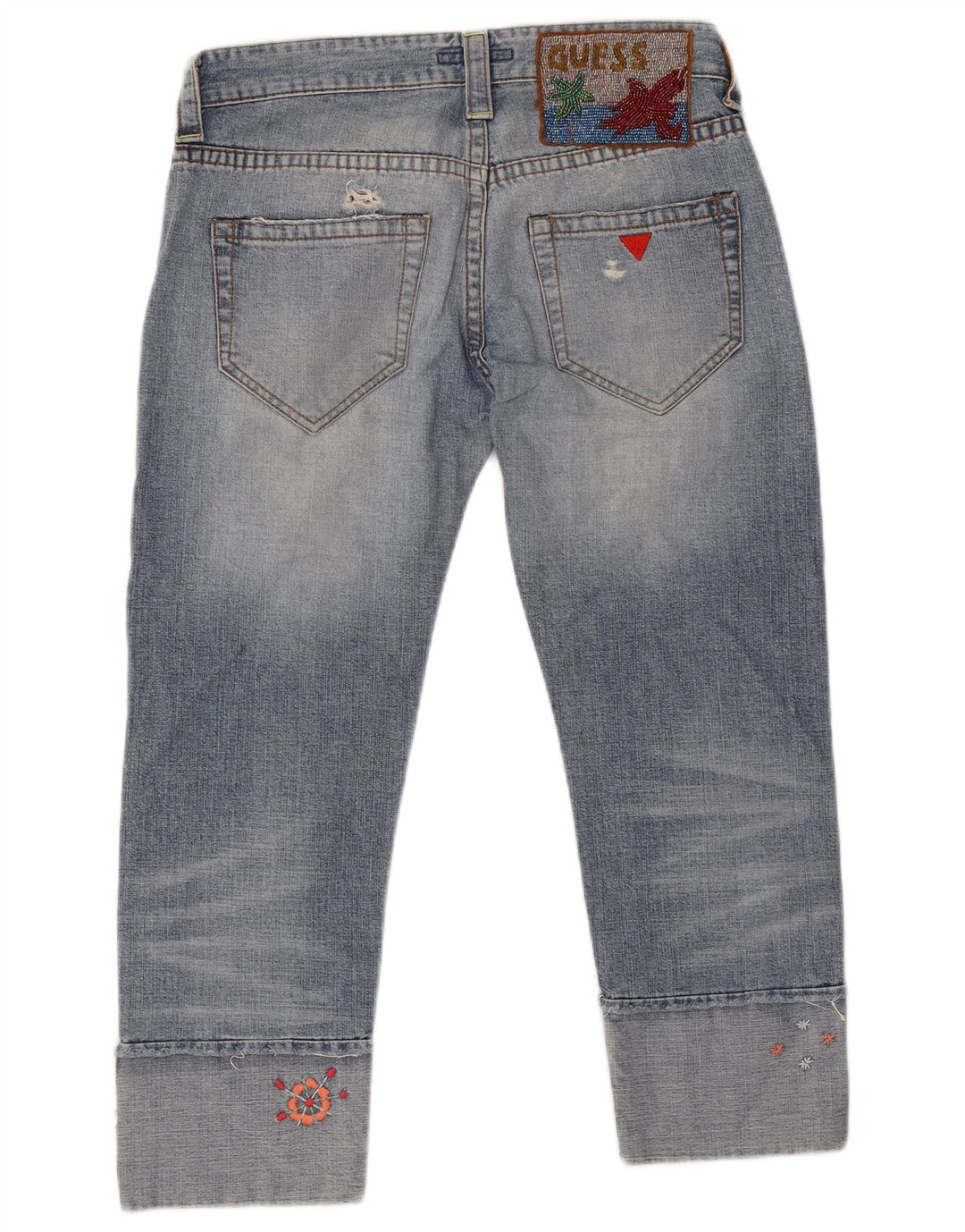 Guess Womens Distressed Cropped Jeans W28 L24 Blue Cotton
