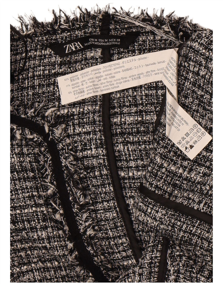 Zara Womens Open Blazer Jacket UK 14 Medium Grey Flecked Polyester