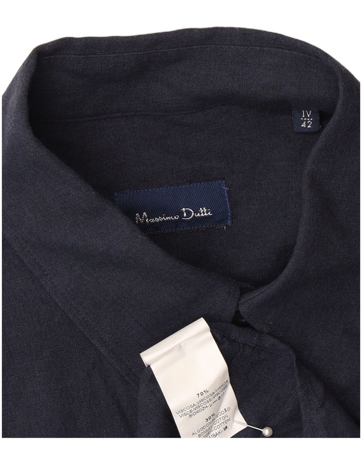 Massimo Dutti Mens Shirt Size 42 Large Navy Blue Viscose