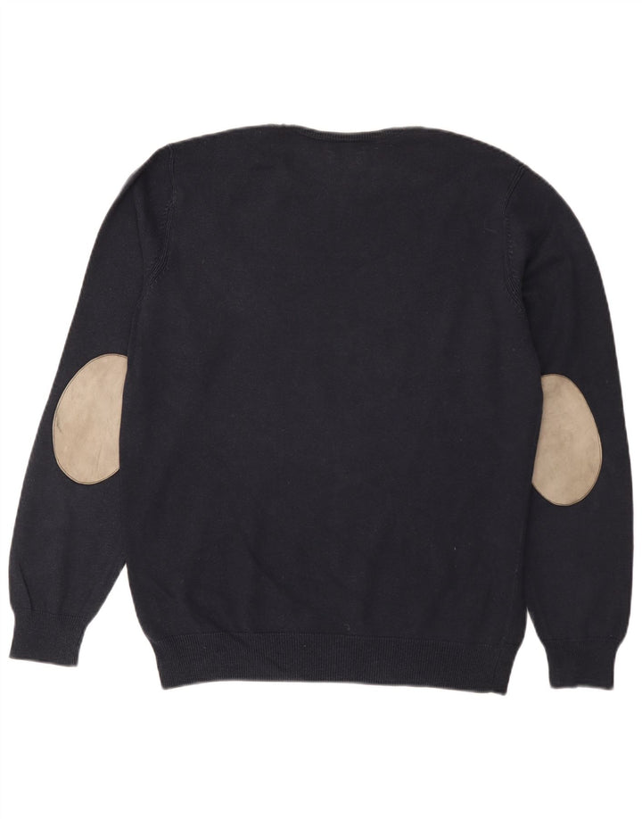 Massimo Dutti Mens Crew Neck Jumper Sweater Large Navy Blue Cotton