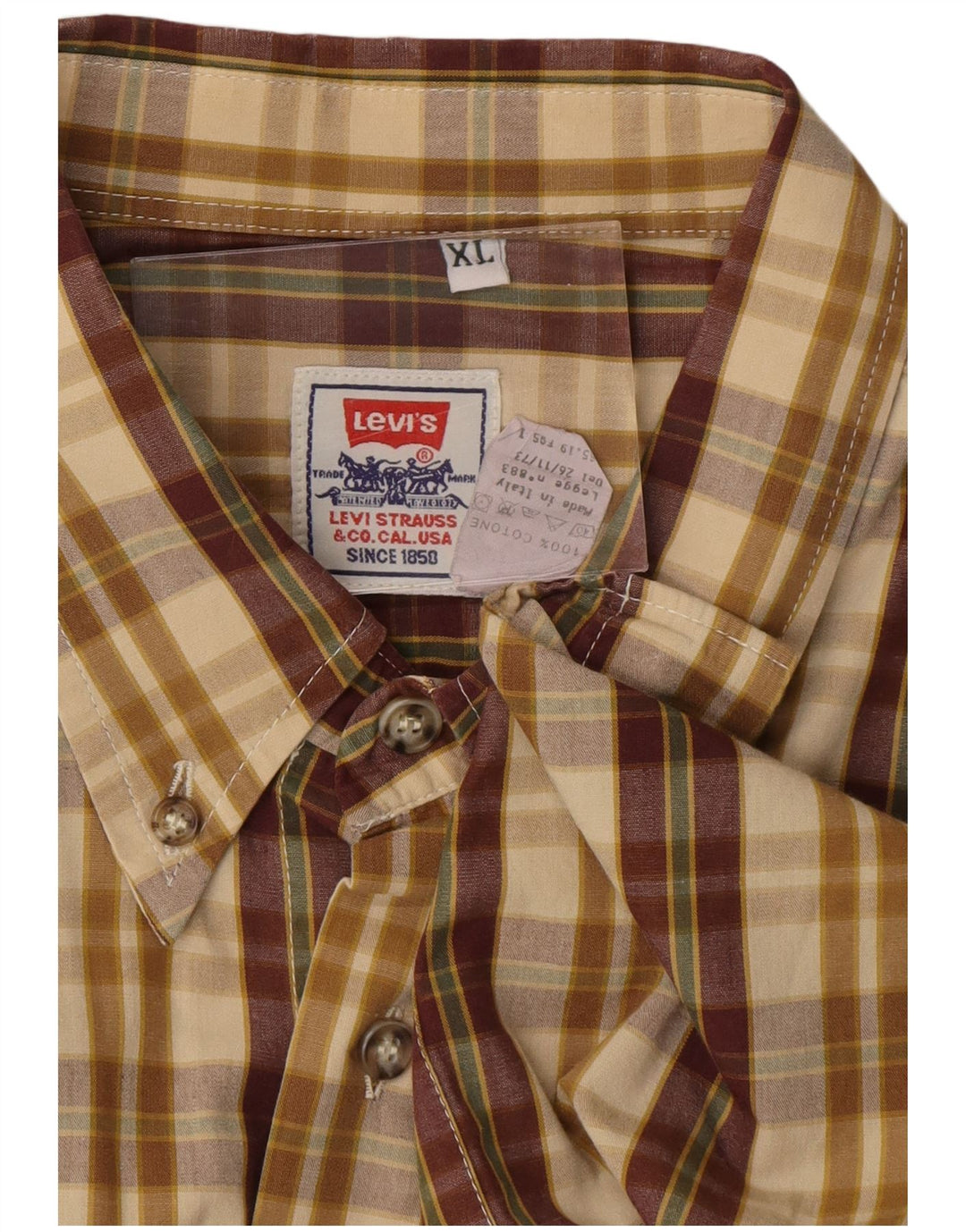 LEVI'S Mens Shirt XL Beige Check Cotton