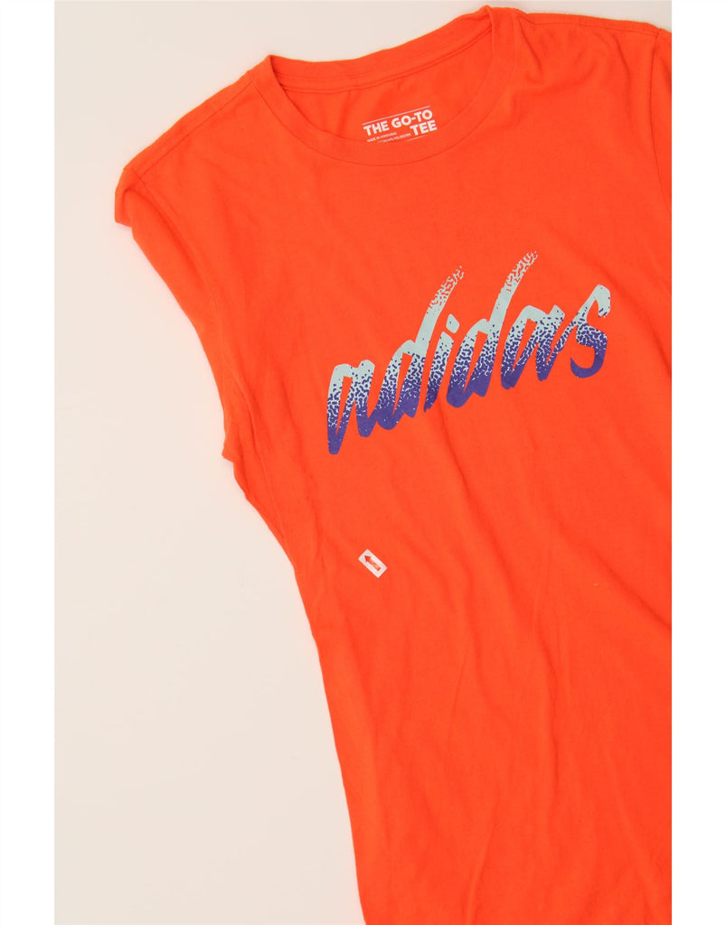ADIDAS Womens Graphic T-Shirt Top UK 10 Small Orange Cotton Vintage Adidas and Second-Hand Adidas from Messina Hembry 