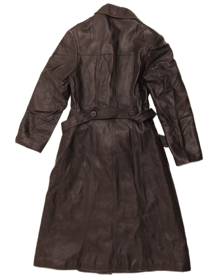 VINTAGE Womens Leather Coat IT 40 Small Black