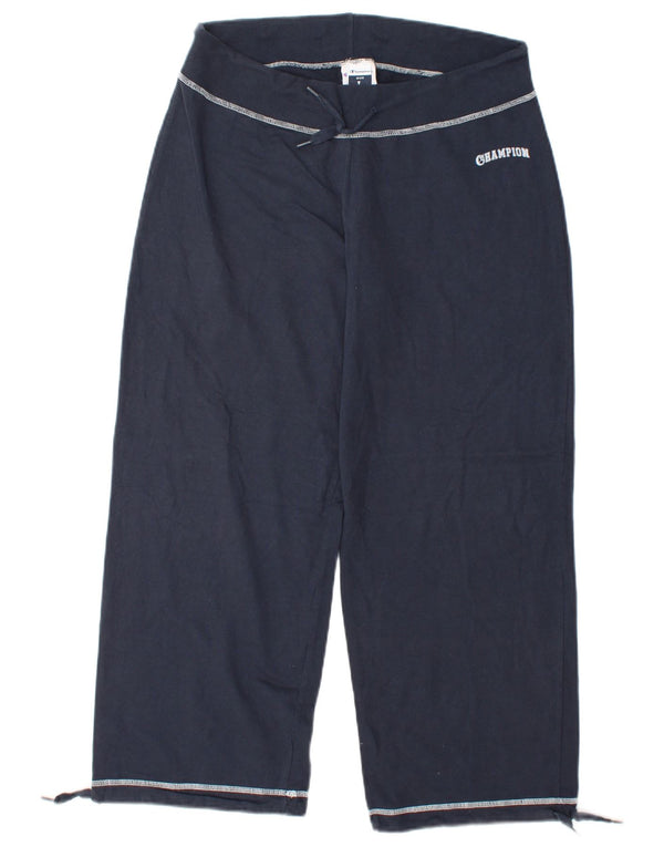 CHAMPION Womens Crop Tracksuit Trousers UK 16 Large  Navy Blue Cotton