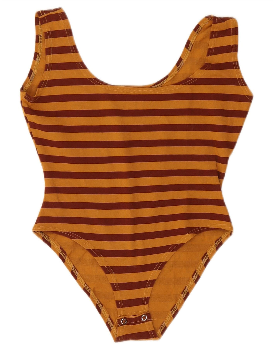 VINTAGE Womens Sleeveless Bodysuit UK 12 Medium Brown Striped Cotton