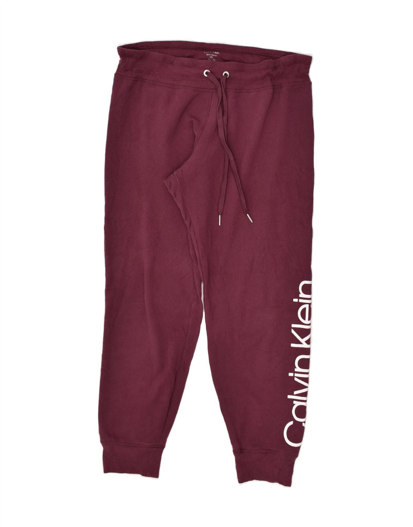 CALVIN KLEIN Womens Tracksuit Trousers Joggers UK 16 Large Burgundy Cotton | Vintage Calvin Klein | Thrift | Second-Hand Calvin Klein | Used Clothing | Messina Hembry 