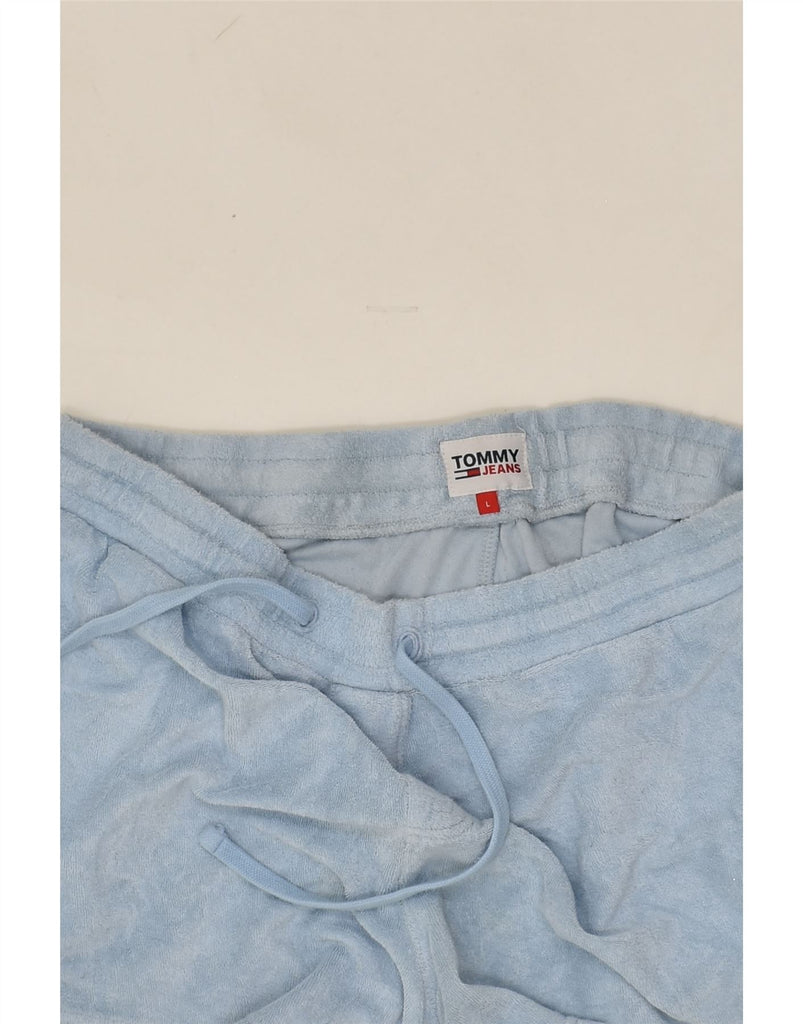 TOMMY HILFIGER Womens Fleece Sport Shorts UK 14 Large Blue | Vintage Tommy Hilfiger | Thrift | Second-Hand Tommy Hilfiger | Used Clothing | Messina Hembry 