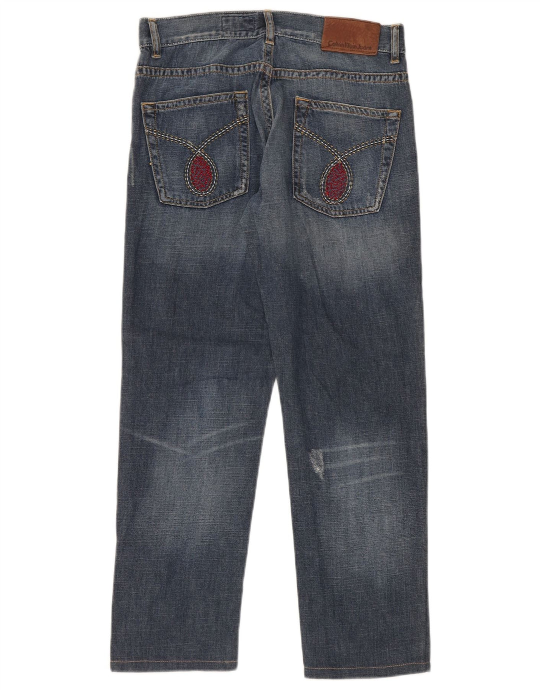 Calvin Klein Mens Distressed Straight Jeans W31 L28 Blue Cotton