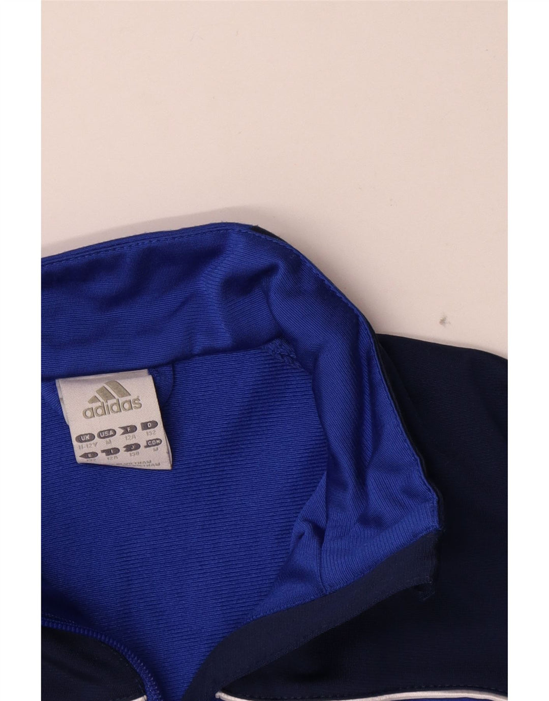 Adidas Boys Tracksuit Top Jacket 11-12 Years Blue Colourblock Polyester