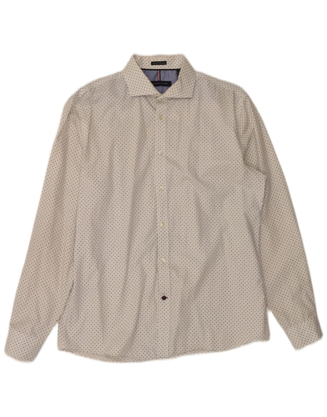 Tommy Hilfiger Mens Slim Fit Shirt Size 16 Large White Spotted