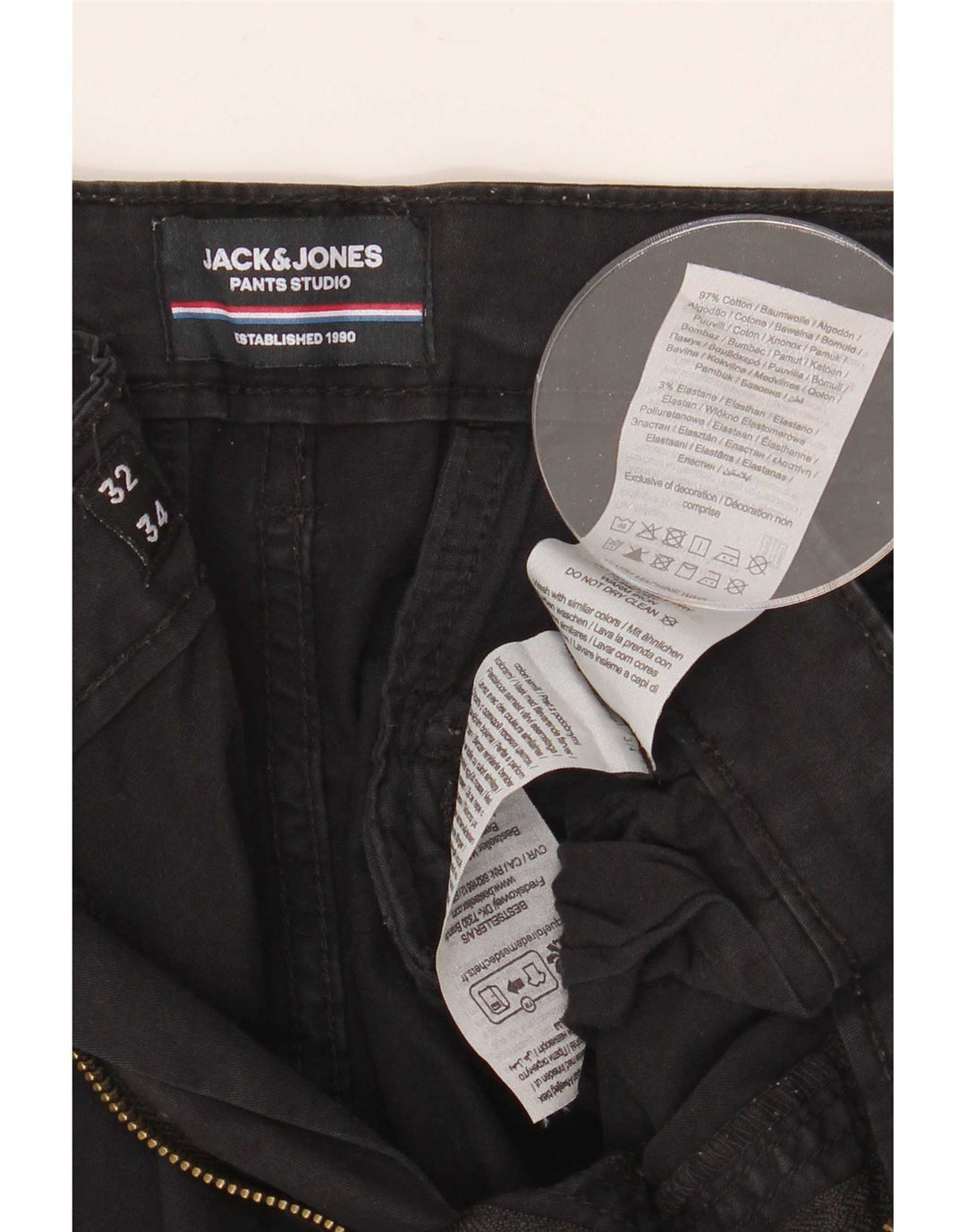 Jack & Jones Mens Straight Cargo Trousers W34 L32 Black Cotton