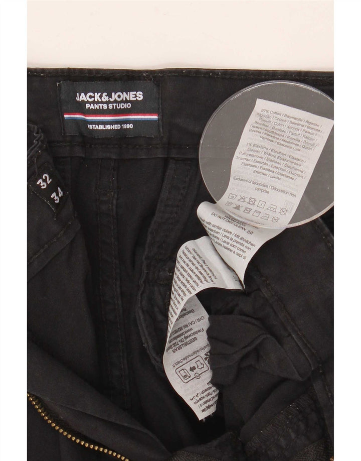 Jack & Jones Mens Straight Cargo Trousers W34 L32 Black Cotton