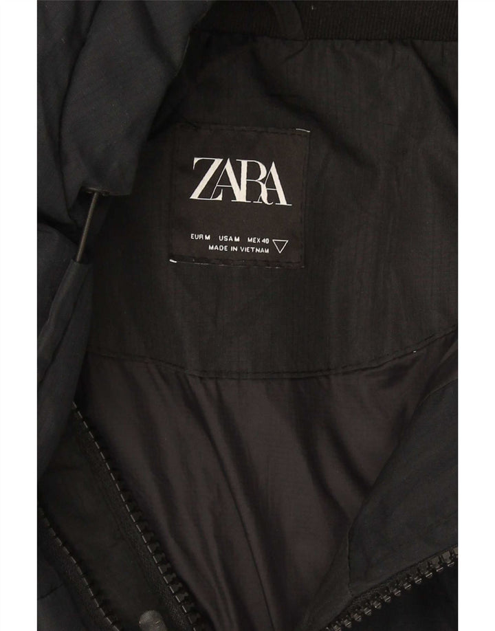 Zara Mens Hooded Padded Jacket UK 38 Medium Black Polyester