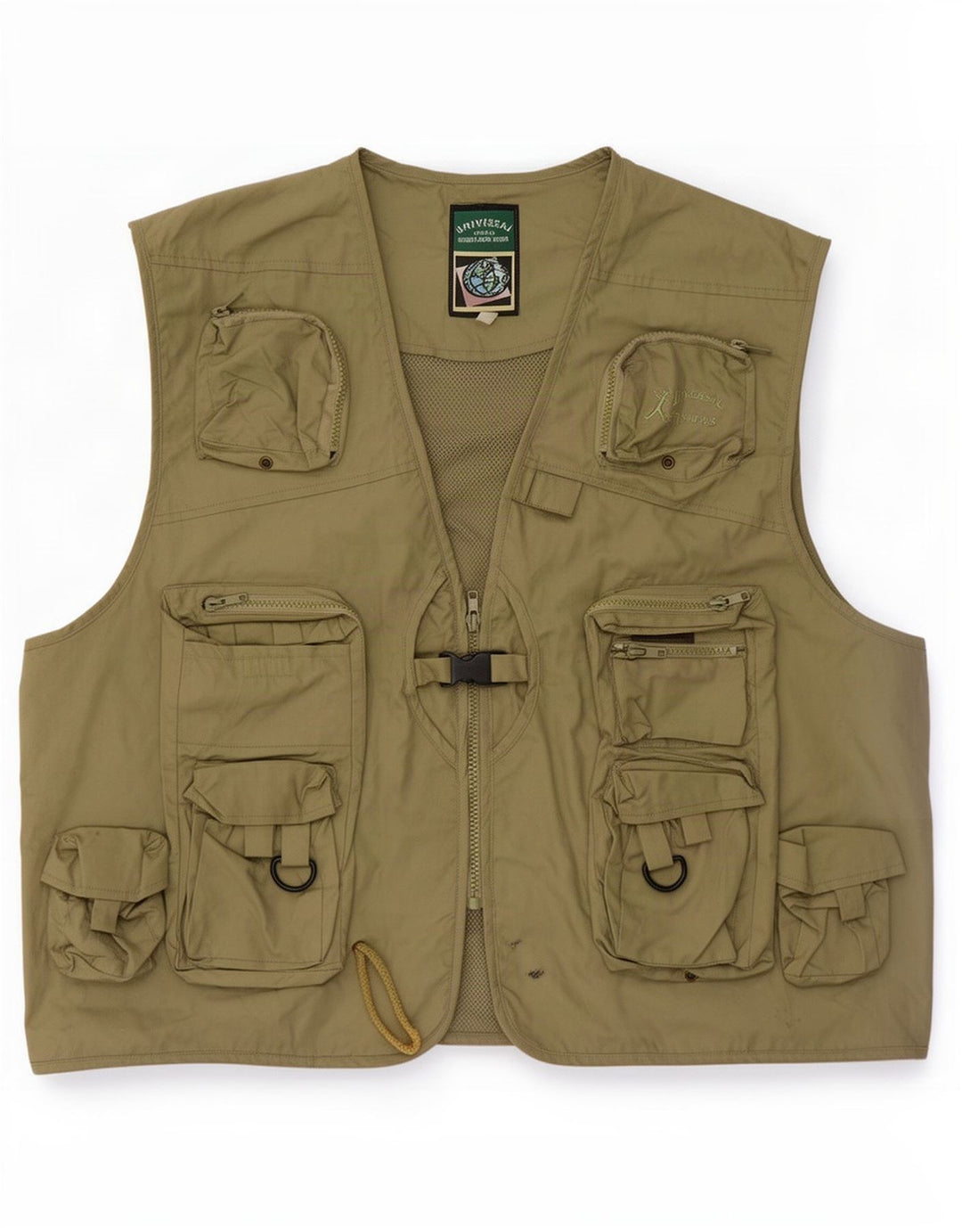 Vintage Mens Utility Gilet IT 58 4XL Khaki Cotton
