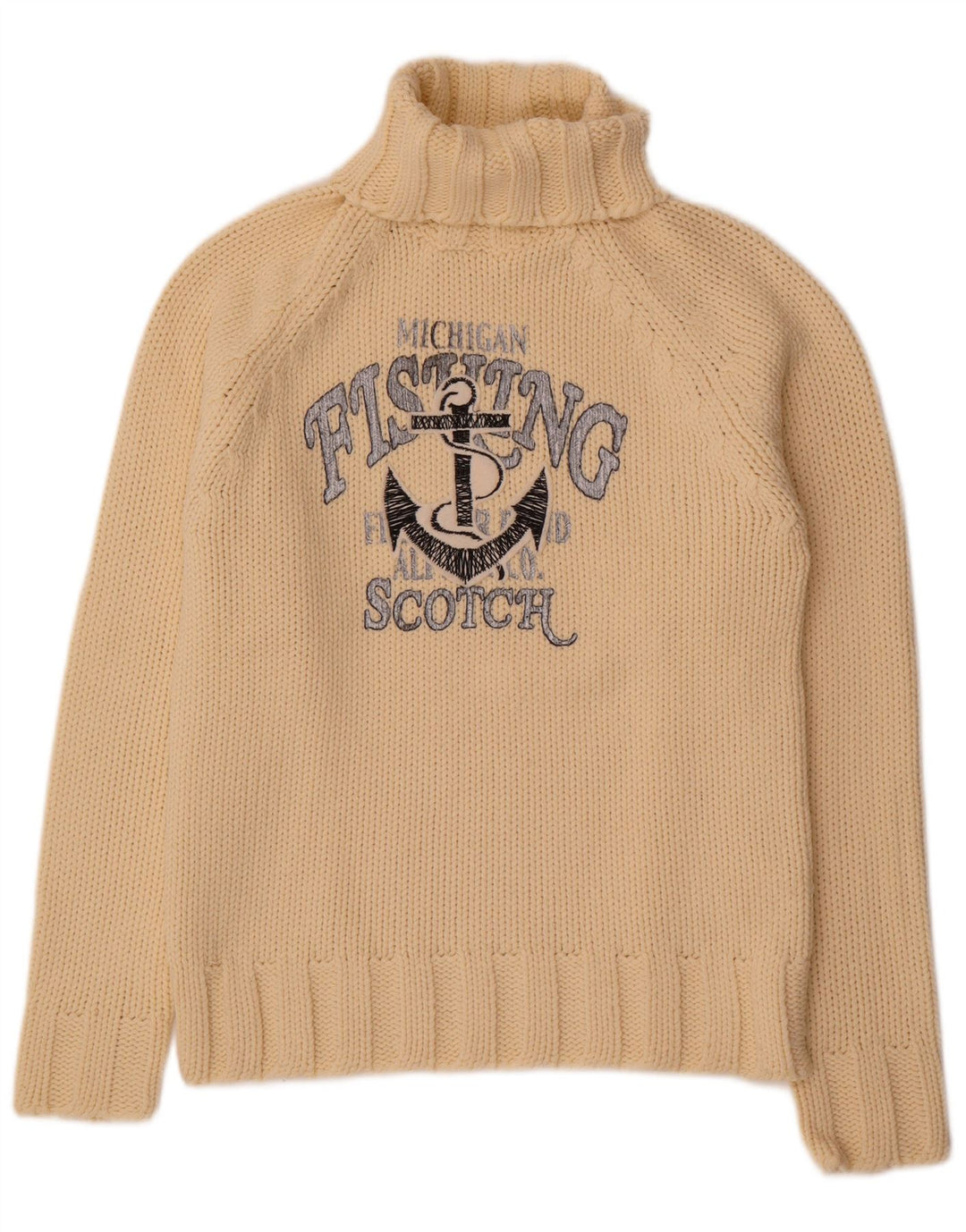 Scotch & Soda Womens Graphic Roll Neck Jumper Sweater UK 14 Medium Beige