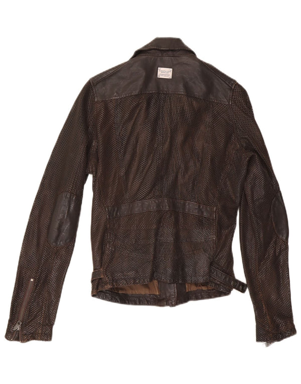 Eighth Sin Womens Leather Biker Jacket UK 10 Small Brown