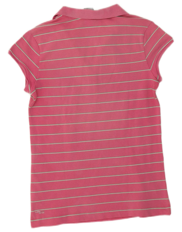 Adidas Womens Clima 365 Polo Shirt UK 16 Large Pink Pinstripe Cotton
