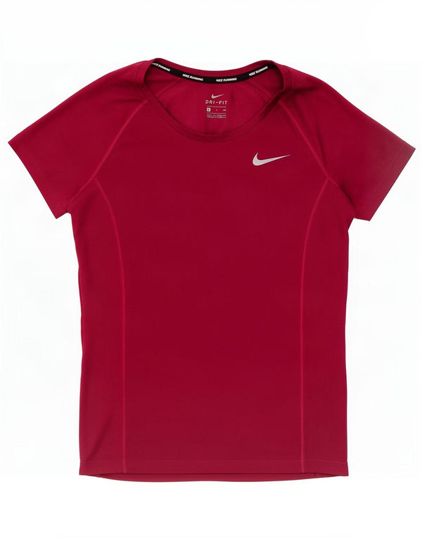 Nike Womens Dri Fit T-Shirt Top UK 10 Small Burgundy Polyester