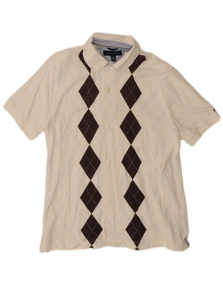Tommy Hilfiger Mens Polo Shirt Medium White Argyle/Diamond Cotton