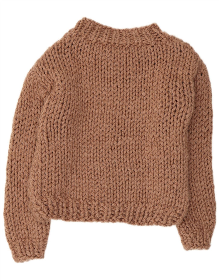 Vintage Womens Crop Turtle Neck Jumper Sweater UK 14 Medium Beige