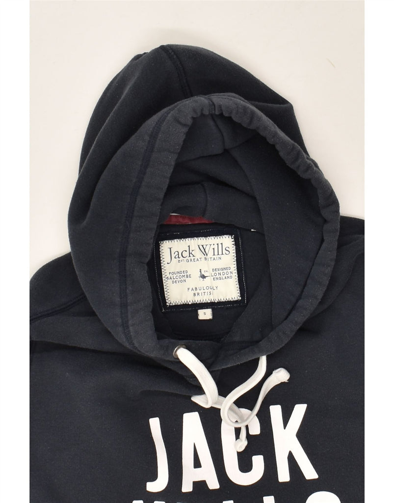 JACK WILLS Mens Graphic Hoodie Jumper Small Navy Blue Cotton | Vintage Jack Wills | Thrift | Second-Hand Jack Wills | Used Clothing | Messina Hembry 