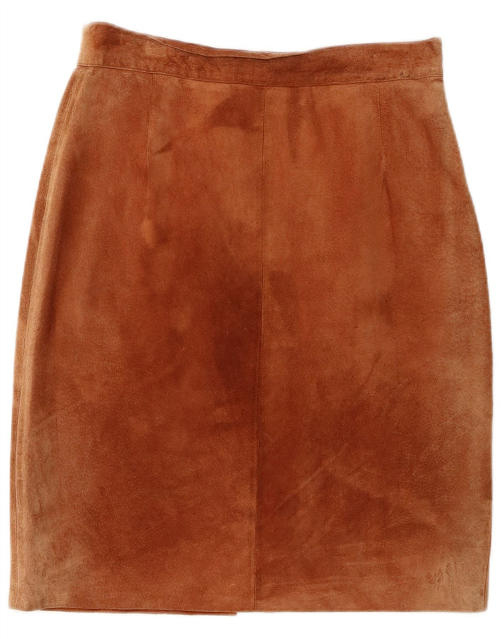 Vintage Womens Suede Pencil Skirt W28 Medium Brown Leather
