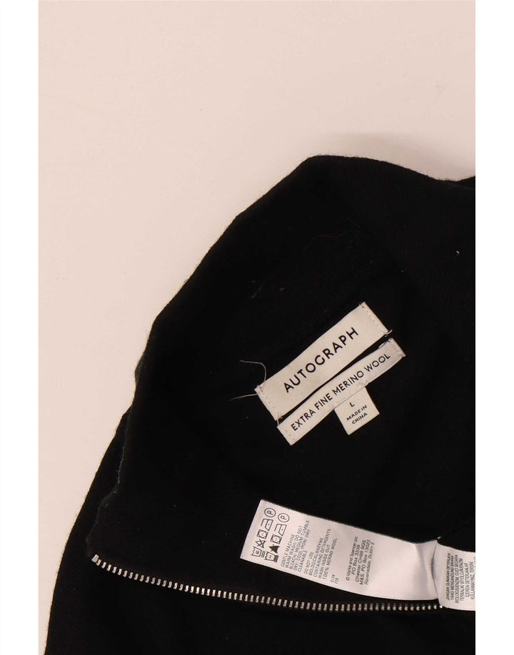 Autograph  Mens Zip Neck Jumper Sweater Large Black Merino Wool