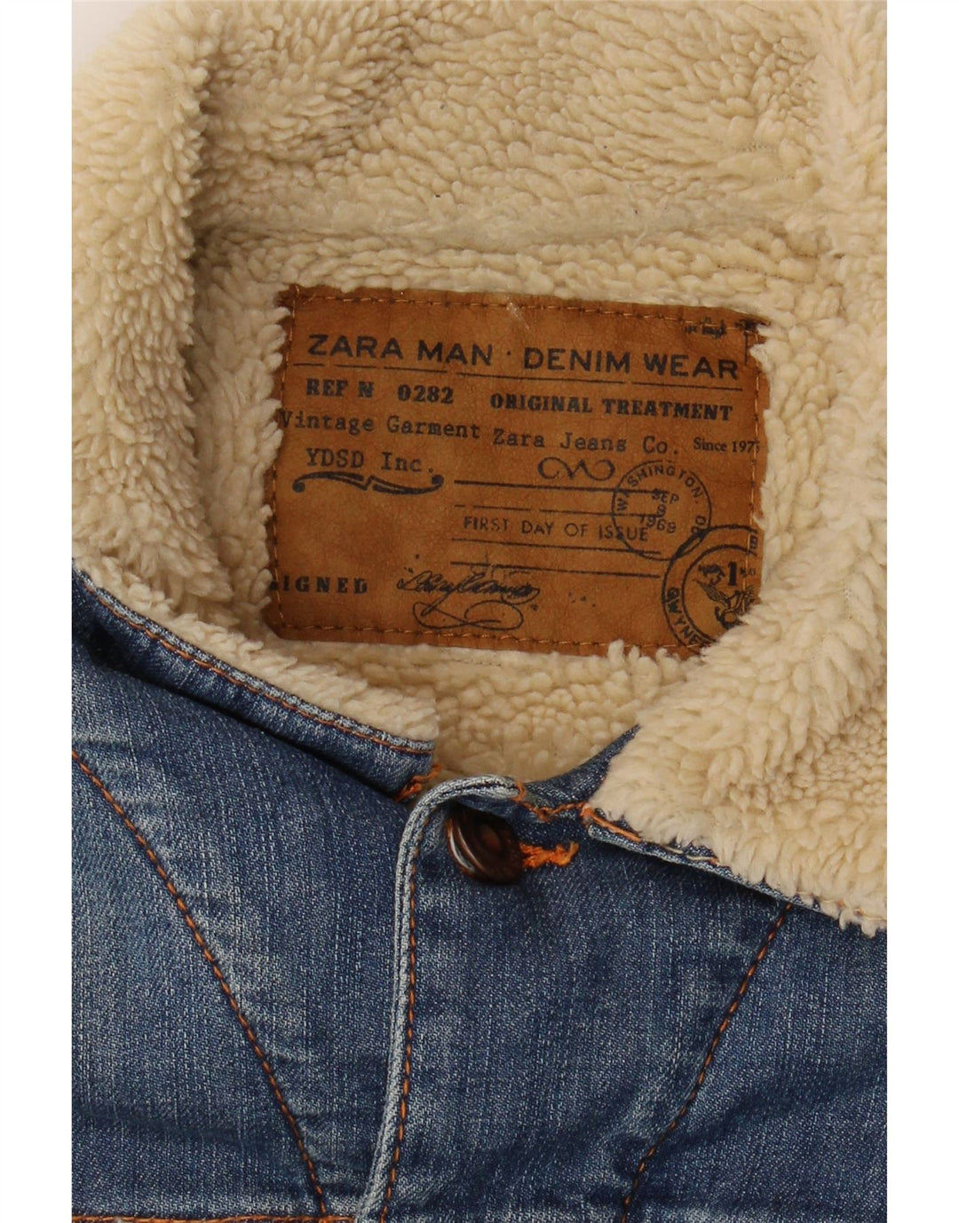 Zara Mens Denim Sherpa Jacket UK 36 Small Blue Colourblock