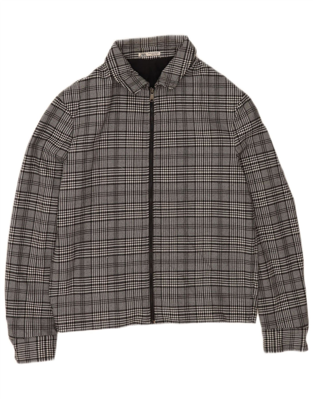 Zara Mens Bomber Jacket UK 38 Medium Grey Check Polyester