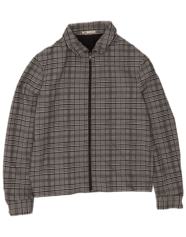 Zara Mens Bomber Jacket UK 38 Medium Grey Check Polyester