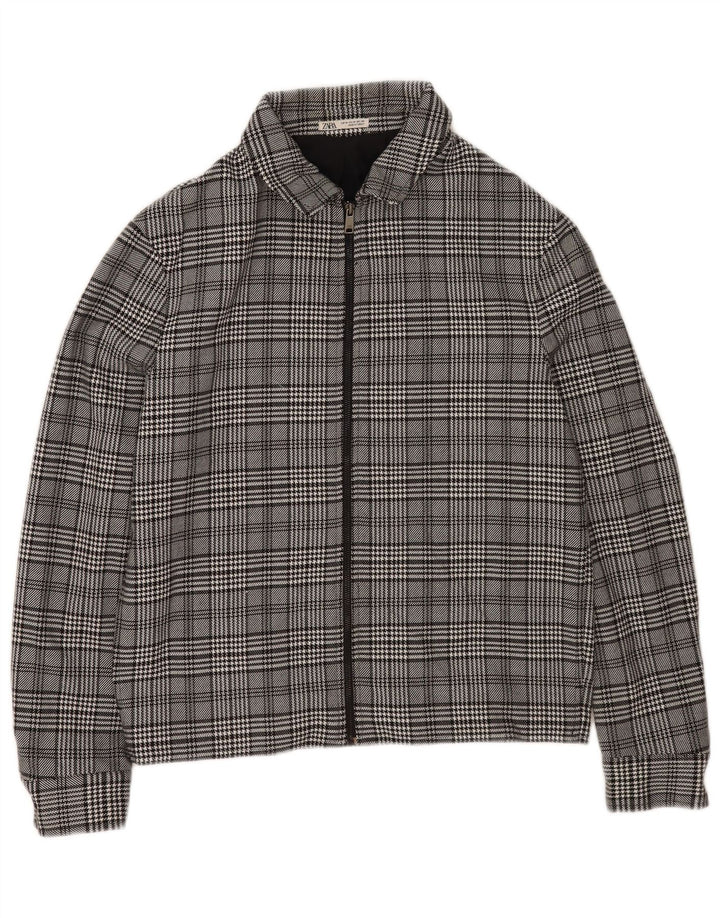 Zara Mens Bomber Jacket UK 38 Medium Grey Check Polyester