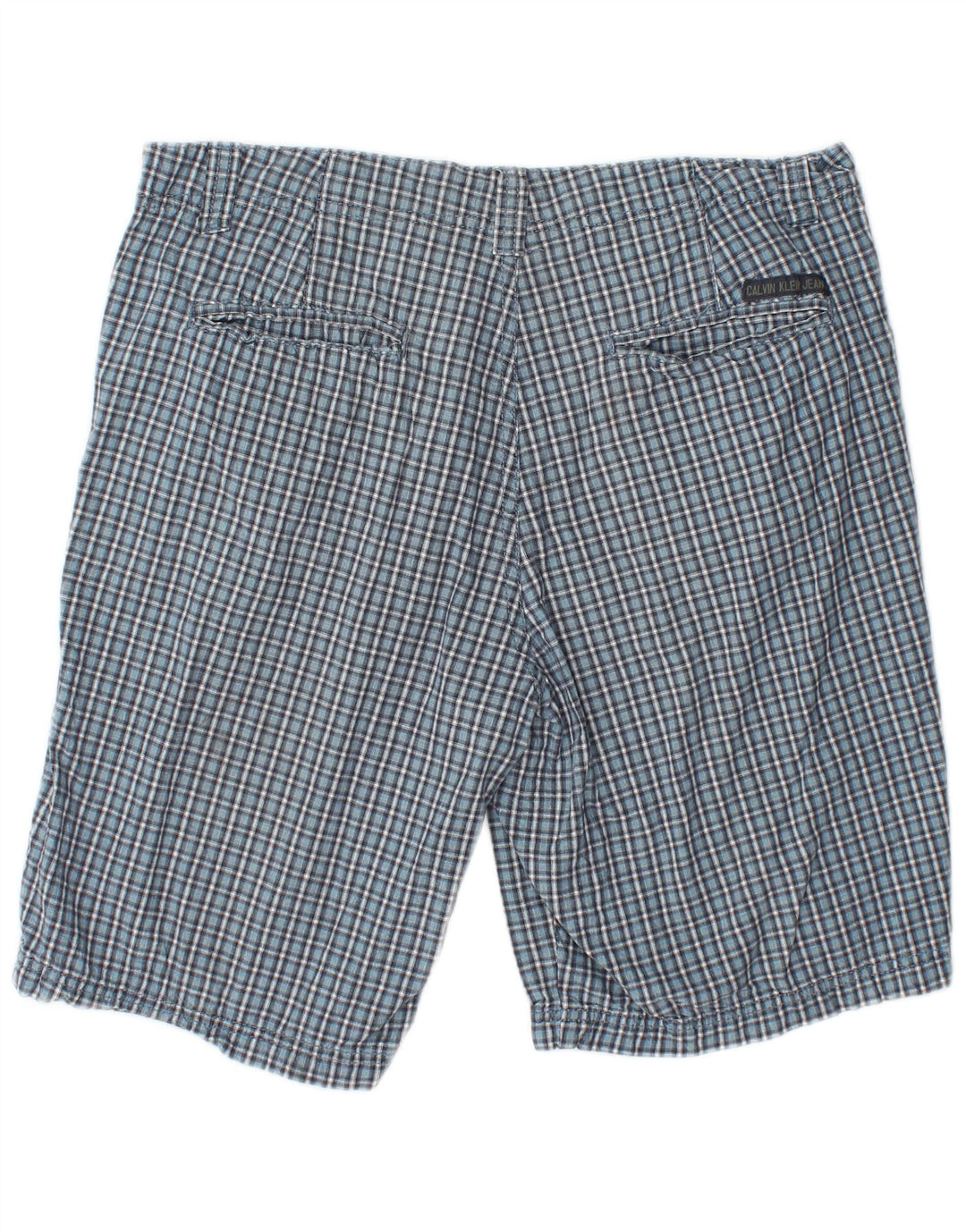 CALVIN KLEIN Mens Chino Shorts W34 Large Blue Check Cotton
