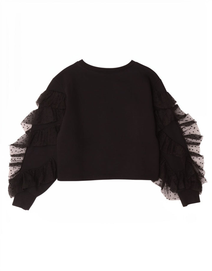 Zara Womens Crop Top Long Sleeve UK 10 Small Black Cotton