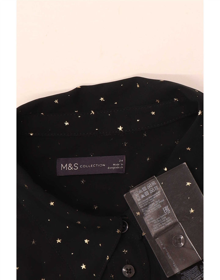 Marks & Spencer Womens Shirt Blouse UK 24 4XL Black Spotted Polyester