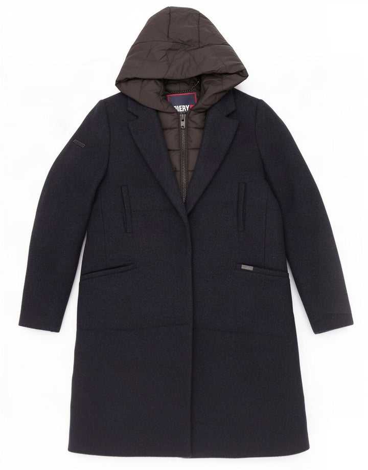 Superdry Womens Hooded Padded Coat UK 10 Small Navy Blue Polyester
