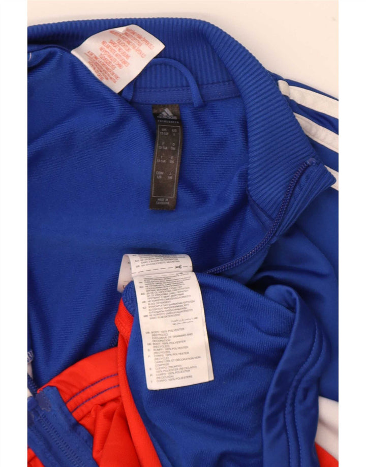 Adidas Boys Tracksuit Top Jacket 13-14 Years Blue Colourblock Polyester