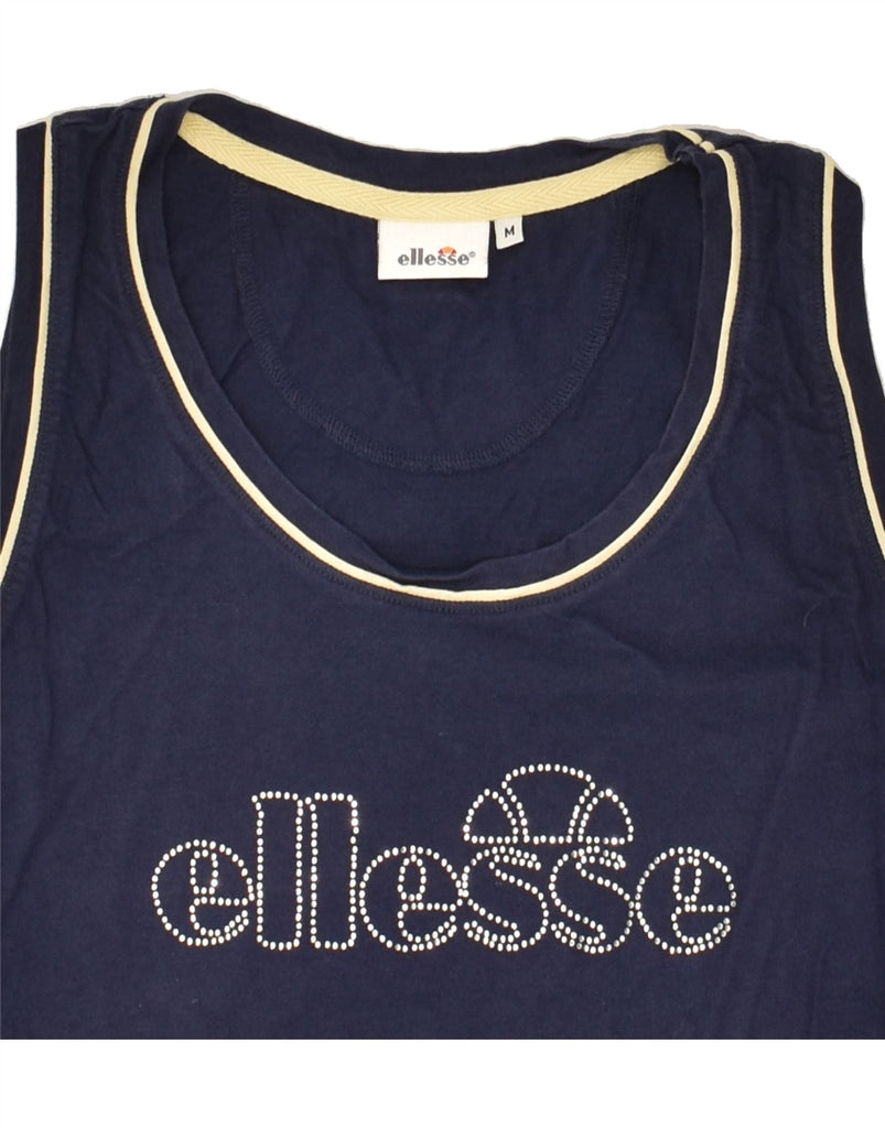 ELLESSE Womens Graphic Vest Top UK 12 Medium Navy Blue | Vintage Ellesse | Thrift | Second-Hand Ellesse | Used Clothing | Messina Hembry 