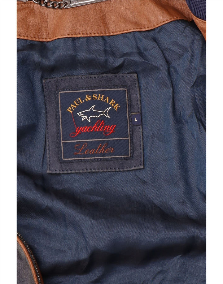Paul & Shark Mens Suede Bomber Jacket UK 40 Large Navy Blue Leather
