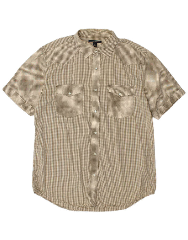 Banana Republic Mens Short Sleeve Shirt Large Beige Gingham Cotton