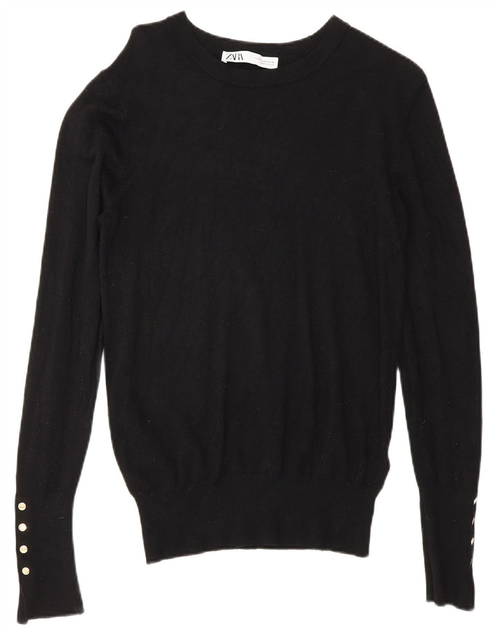 Zara Womens Boat Neck Jumper Sweater UK 14 Medium Black Viscose