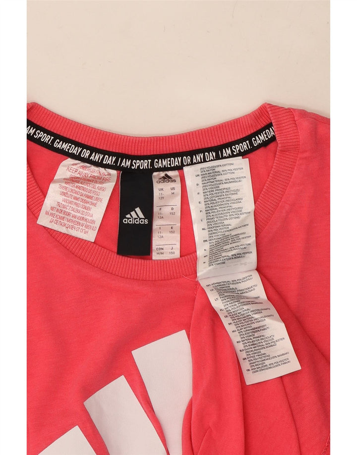 ADIDAS Girls Graphic T-Shirt Top 11-12 Years Pink Polyester Vintage Adidas and Second-Hand Adidas from Messina Hembry 