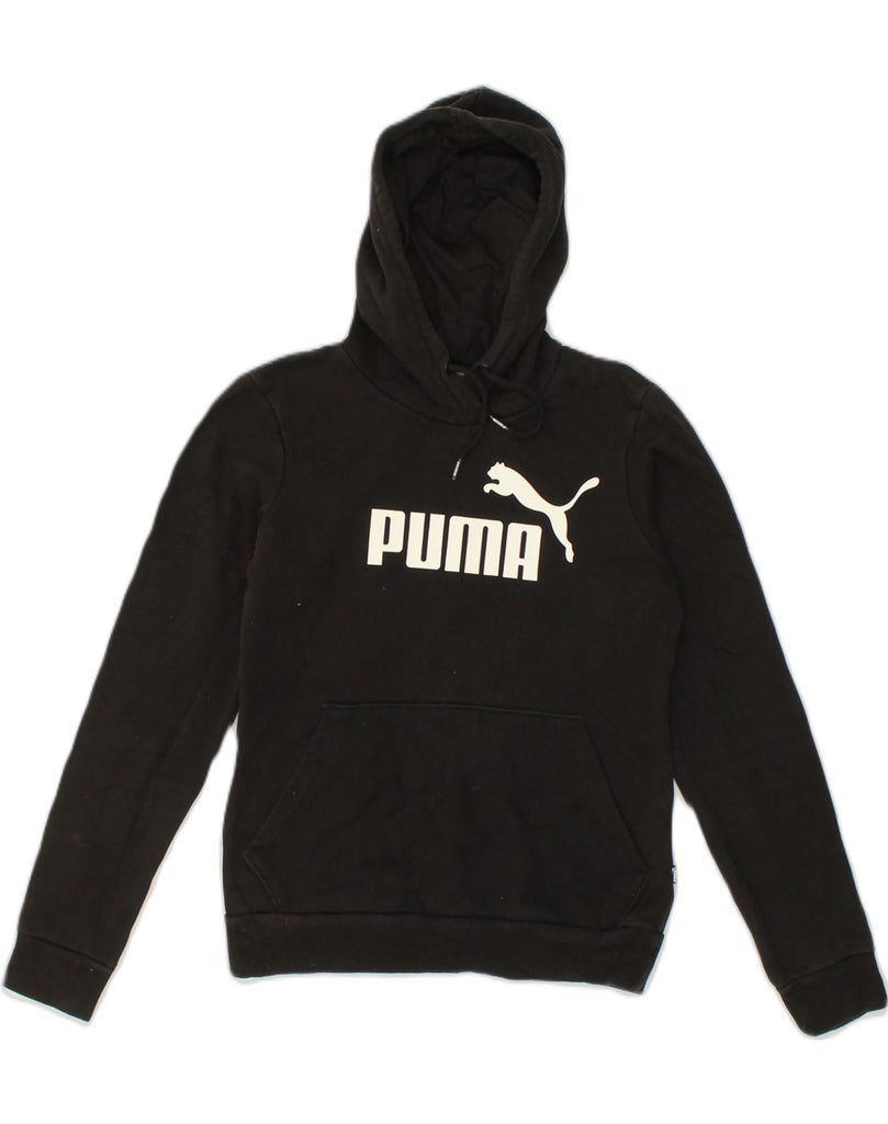 PUMA Womens Graphic Hoodie Jumper UK 8 Small Black Cotton | Vintage Puma | Thrift | Second-Hand Puma | Used Clothing | Messina Hembry 